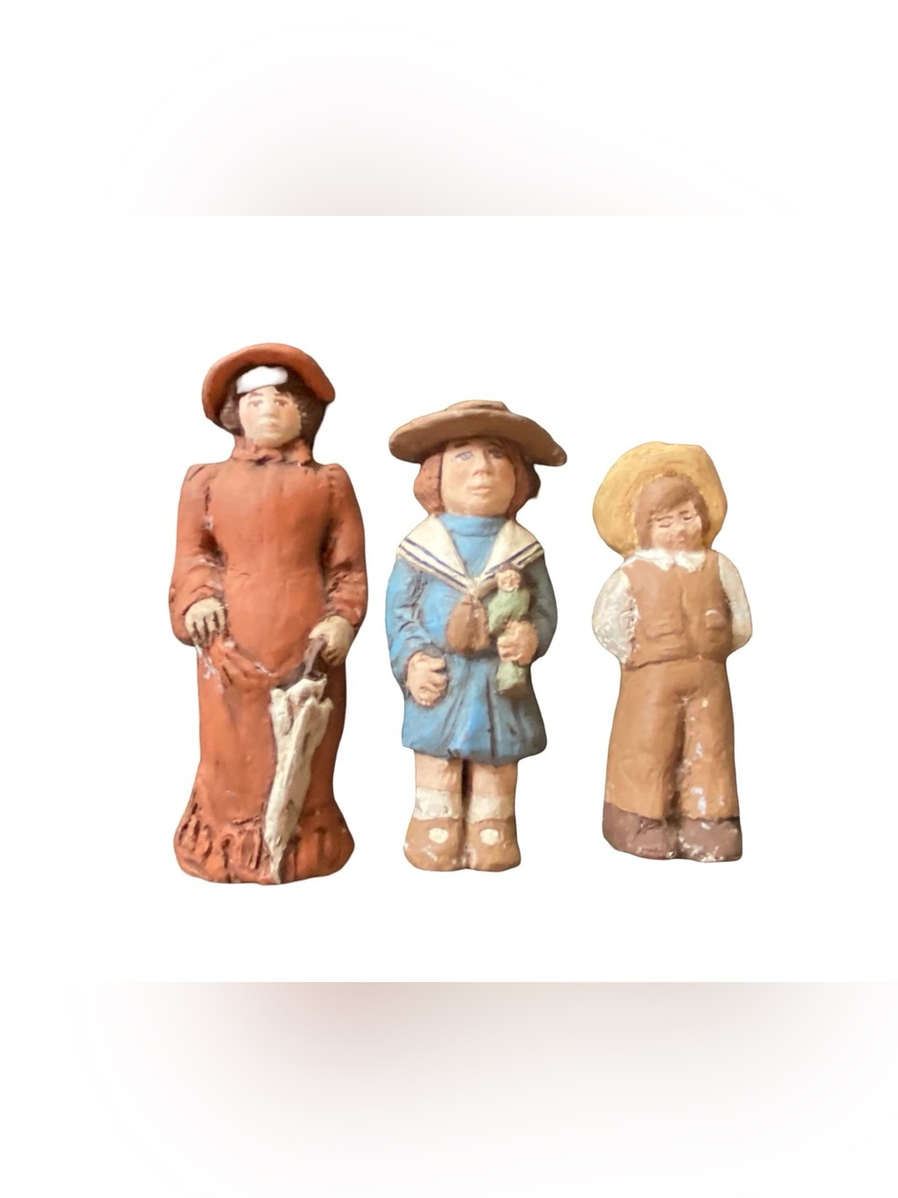 Vintage Chalkware Wall Plaques Woman With Parasol Girl‎ With Doll Farmer Boy